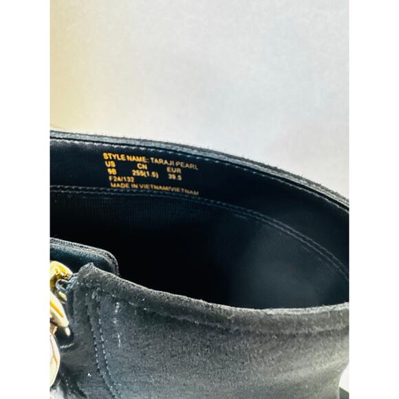 Kate Spade Taraji Faux Pearl Suede Block Heel Booties Black 9 Women Ankle Boots - Picture 7 of 12